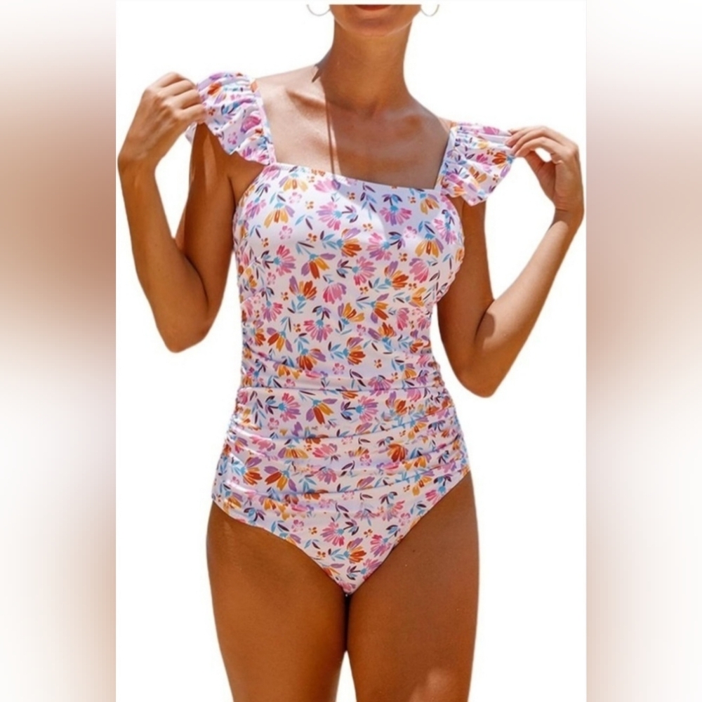 Colorful Floral Ruffle One-Piece Swimsuit